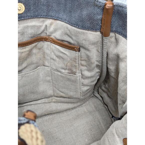 Michael Kors Isla Large Washed Denim Grab Bag Tote Beach Nautical Travel - Picture 7 of 9